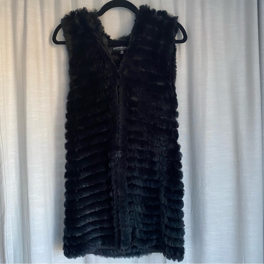 Adrienne Landau 100% authentic rabbit fur knit black vest with hood size small
